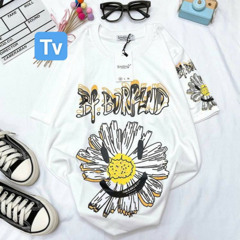 Áo thun tay lỡ 💗VYLINHSHOP💓áo cotton in5D hoa cúc siêu mát form unisex