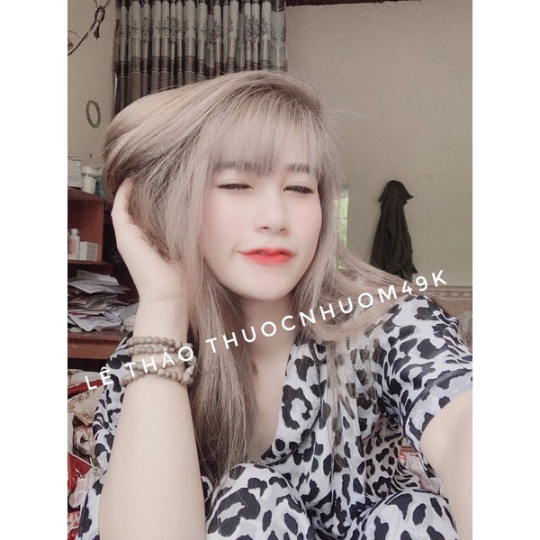 thuốc nhuộm tóc màu nâu khói tặng oxi trợ nhuộm và gang tay