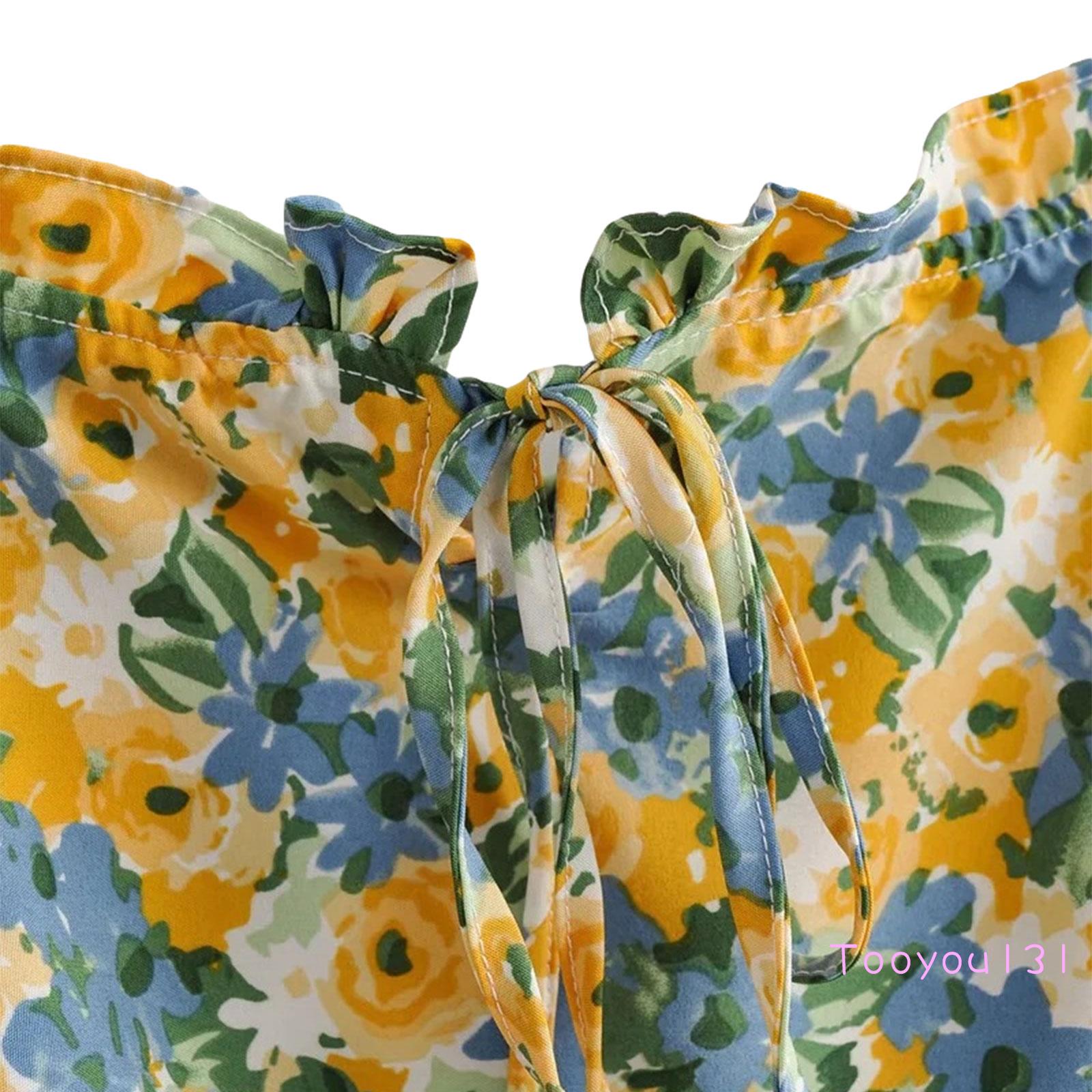 Ern-Female Crop Tops, Sunflower Print Square Neck Short Sleeve Pullover Short Shirt for Summer, S/M/L | BigBuy360 - bigbuy360.vn