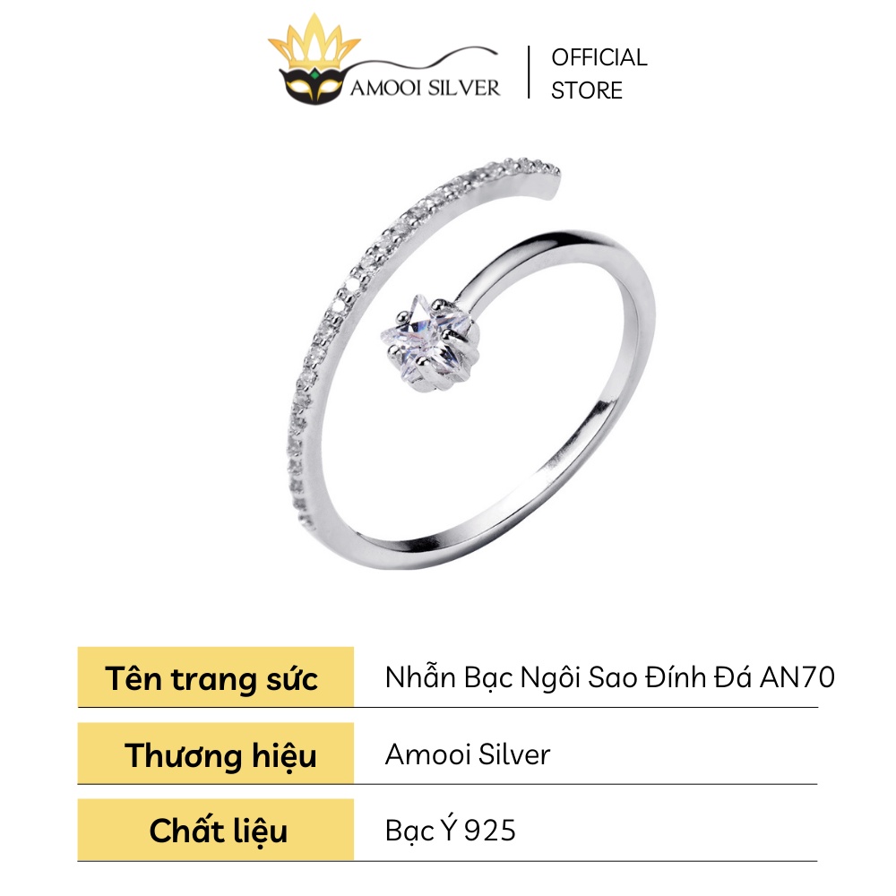 Nhẫn Bạc S925 Mẫu Ngôi Sao Năm Cánh Đính Đá Sang Trọng - Amooi Silver AN70