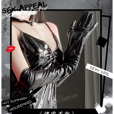 Bao tay da bóng màu đen cosplay kiều nữ bad girl quyến rũ gợi cảm