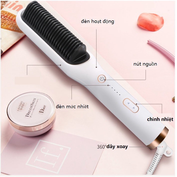 Lược điện chải tóc tạo kiểu uốn thẳng 3 in 1 CK đa năng cao cấp chuyên nghiệp dành cho salon 5 mức nhiệt nóng nhanh