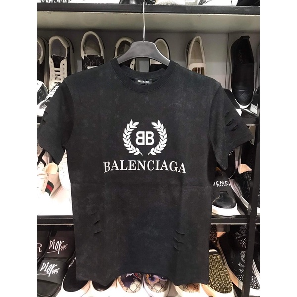 Áo phông Balen loang rách, áo thun ngắn tay cổ tròn, áo đôi nam nữ - Bee Shop