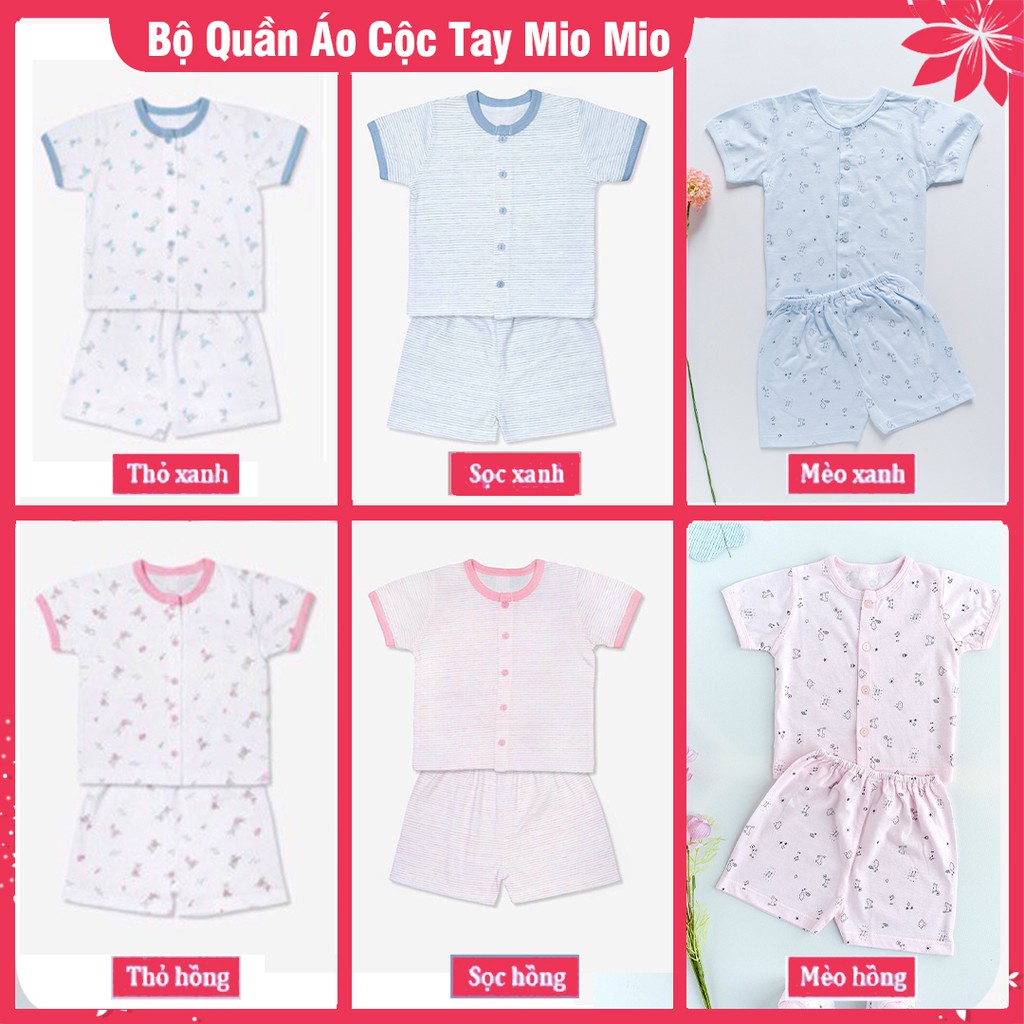 Bộ Quần Áo Cộc Tay Mio Mio Cho Bé Sơ Sinh, Chất Liệu 100% Cotton Mềm Mại Thoáng Mát