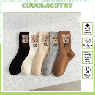 Tất NỮ CỔ CAO hình mặt gấu lông cao cấp siêu cute - covolacotat