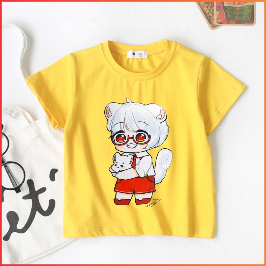 Áo thun hero team cho bé màu vàng in hình các nhân vật | Áo Simmy Siro Phong Cận Mister Vịt Kamui Kairon Sammy