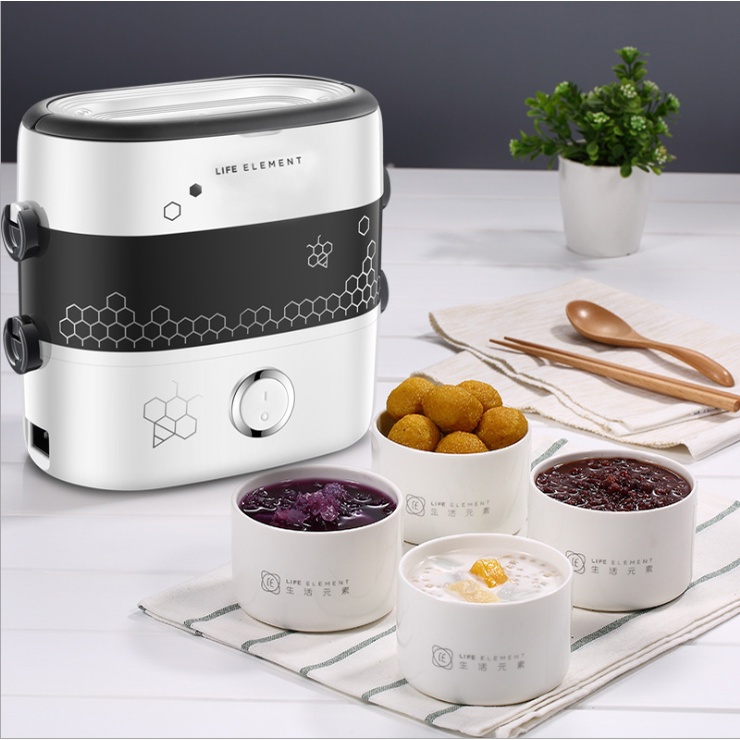 Hộp cơm hâm nóng, Hộp cơm cắm điện Cao Cấp, 2 bát - 4 bát gốm sứ, giữ nhiệt và nấu chín thức ăn