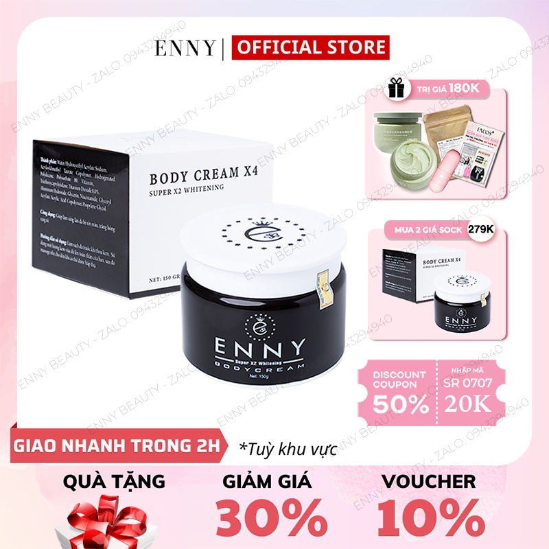 Kem Body X4 (Nâng Cấp 2022) Trắng Da Dưỡng Ẩm Chống Nắng Toàn Thân ENNY Tặng 3 Quà 150gr