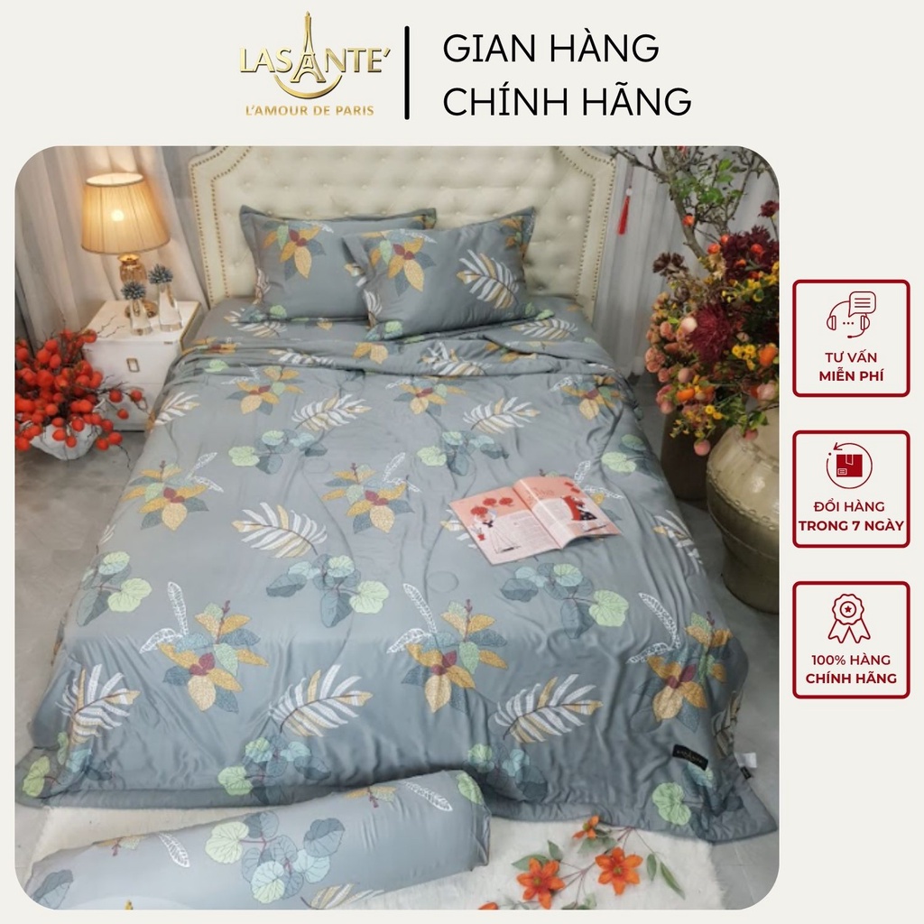 Bộ chăn ga gối cao cấp Pháp LASANTE' Phong Anh chất liệu Modal gỗ sồi tự nhiên mát mẻ chăn 2m1 x 2m4 siêu rộng