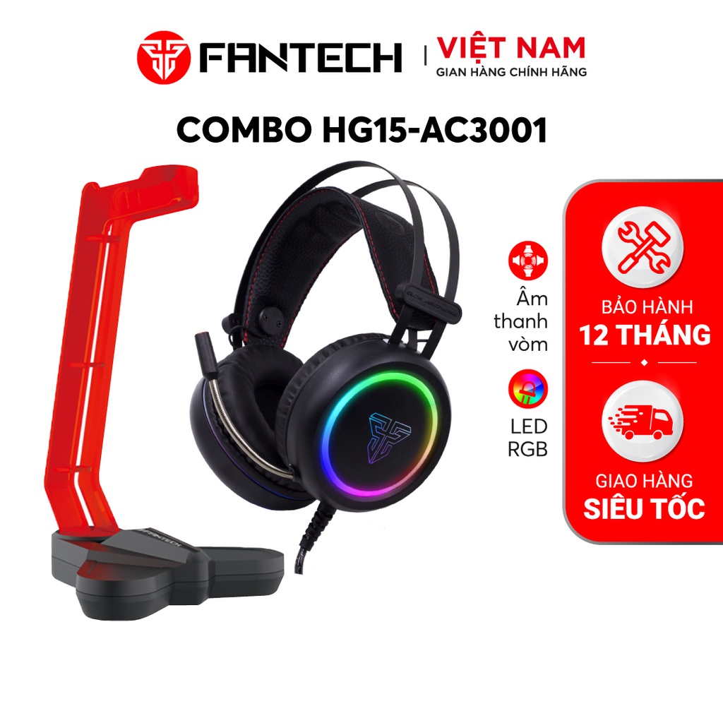 Combo FANTECH RGB Audio Tai Nghe 7.1 HG15 + Giá Đỡ AC3001 Đen/Đỏ - Hàng Phân Phối Chính Hãng