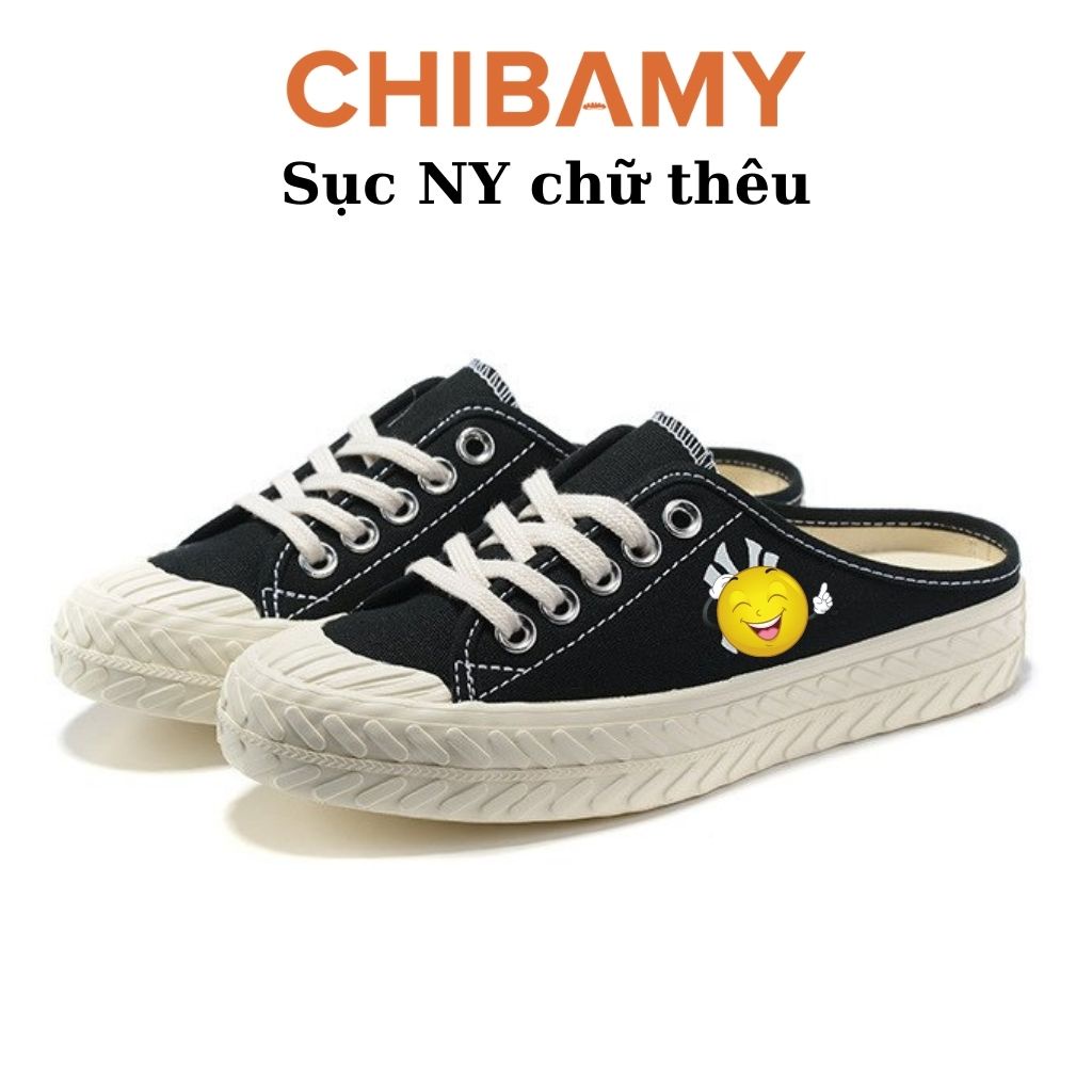 Giày sục thể thao nữ THÊU Chữ N buộc dây BAMY, Sục bata đạp gót đế bánh mì 3cm