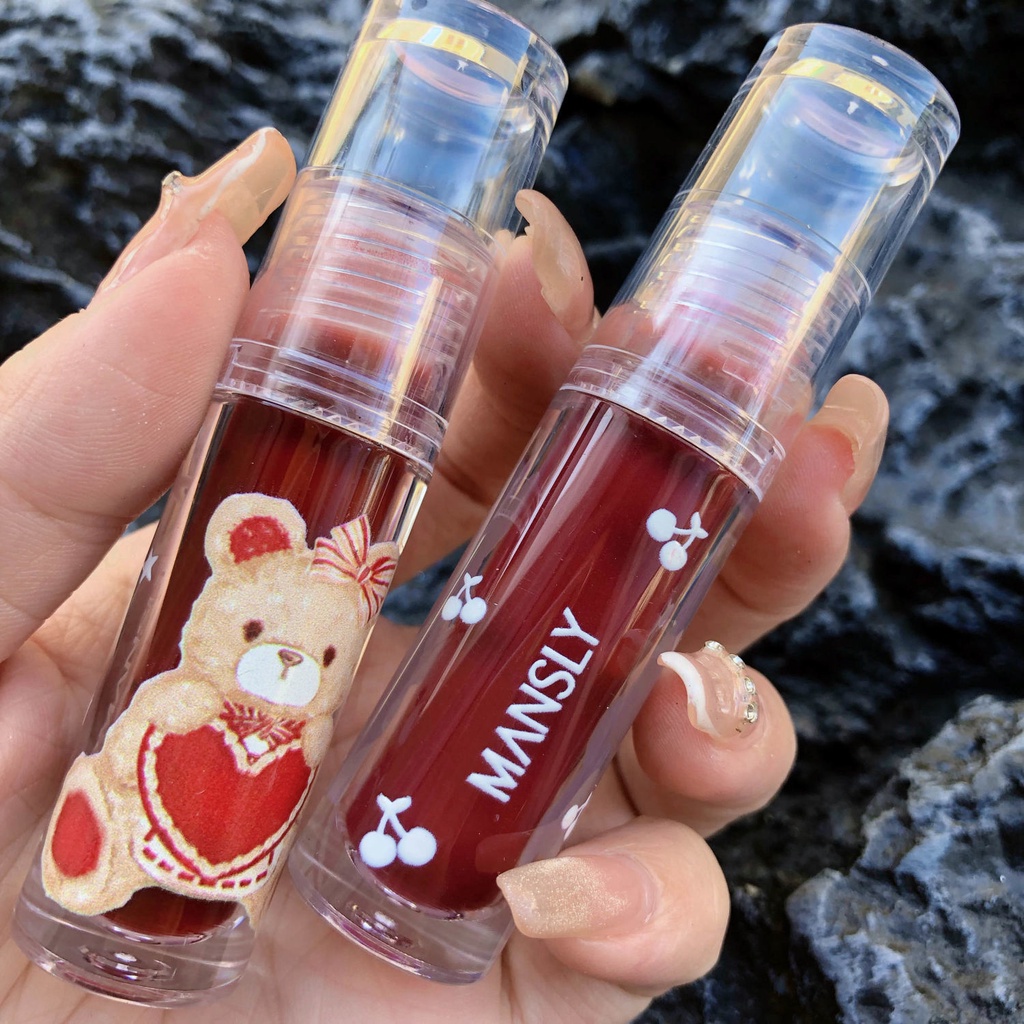 [Hàng mới về] Son bóng MANSLY dưỡng ẩm thiết kế bỏ in hình chú gấu dễ thương