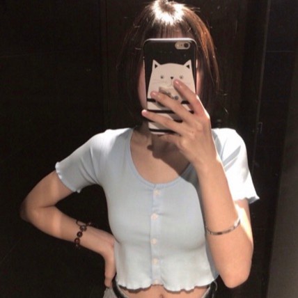 Áo croptop cúc dọc xanh baby - Croptop 5 cúc bozip màu xanh