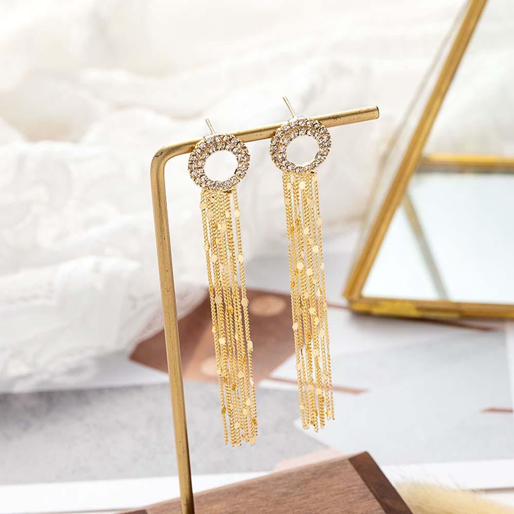 VANES1 Khuyên Tai Dáng Dài Mặt Hình Học Phối Tua Rua Phong Cách Mới Cho Nữ S925