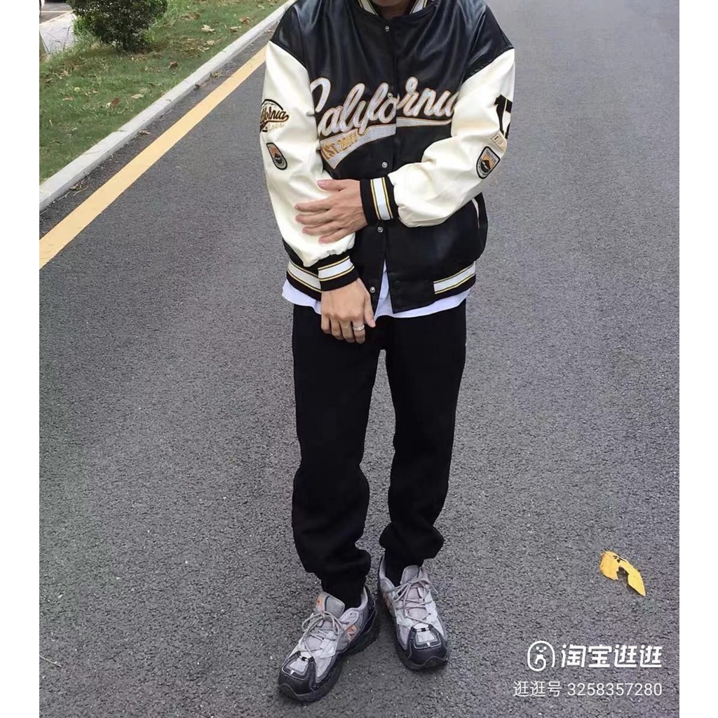 Áo khoác bomber da PU thêu chữ logo bóng chày màu cực độc unisex nam nữ hip hop