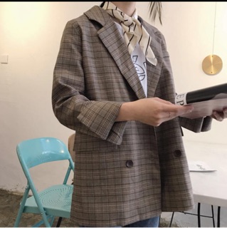 Áo blazer kẻ gỗ