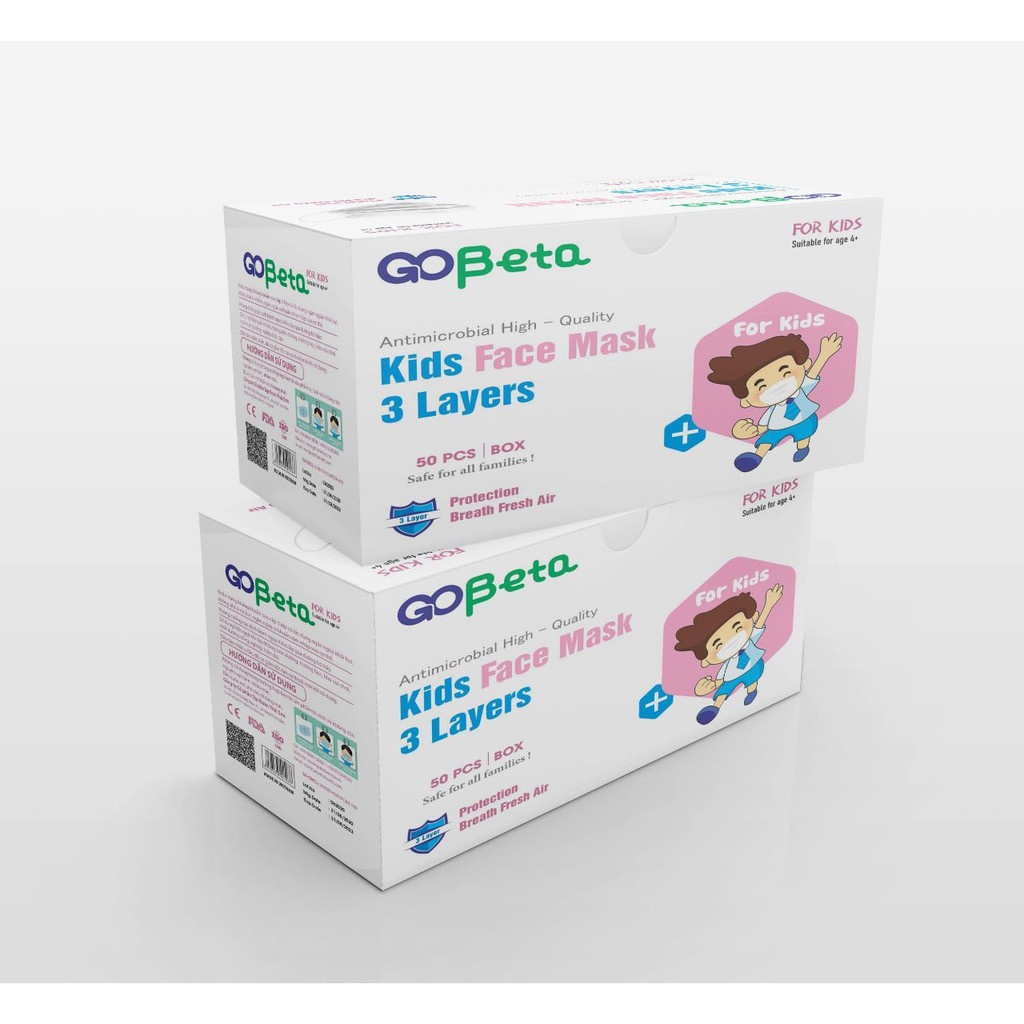 KHẨU TRANG CHO BÉ YÊU TỪ 4 TUỔI THIẾT KẾ 3 LỚP GOBETA QUAI MỀM, HIỆU QUẢ CAO, DỄ CHỊU KHI SỬ DỤNG