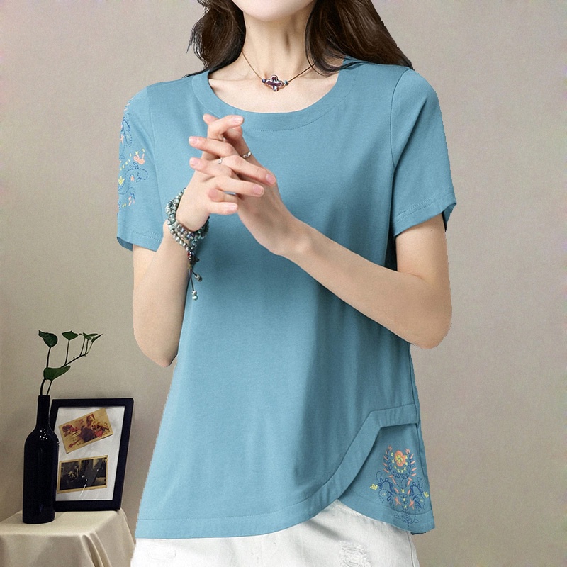 Áo thun cotton tay ngắn in họa tiết thổ cẩm 2021NewT size lớn thời trang mùa hè cho nữ
