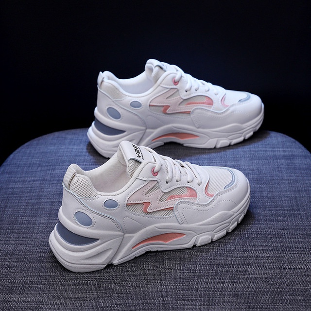 Giày thể thao nữ sneaker độn đế 2023 Top Shoes phong cách Hàn Quốc da và vải lưới cao cấp màu trắng Size 36- 40