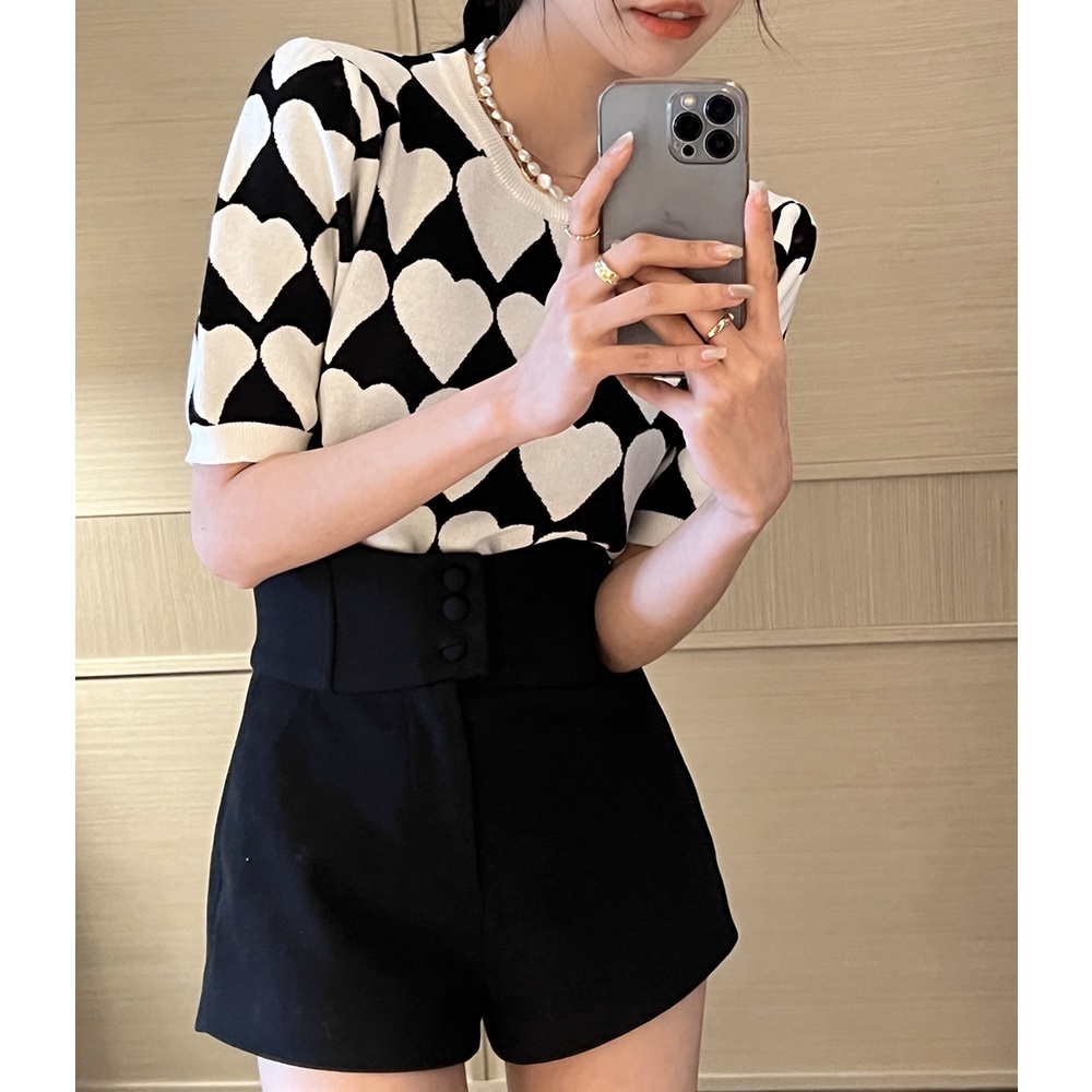 Áo Len Tay Ngắn Phồng Cổ Tròn Phong Cách Cổ Điển Dành Cho Nữ