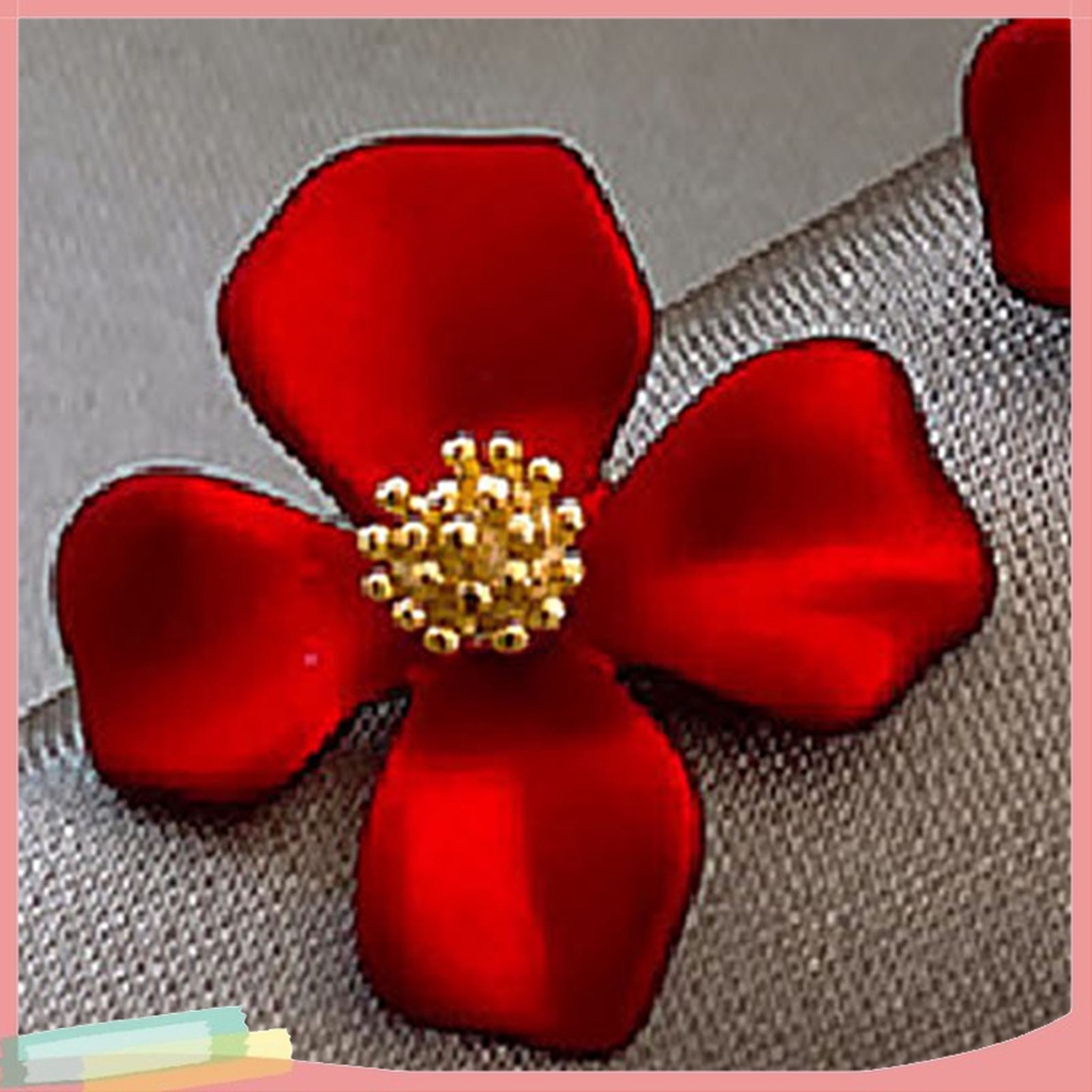 1 Đôi Bông Tai Hình Hoa Bốn Cánh Màu Đỏ Ngọt Ngào Dành Cho Nữ