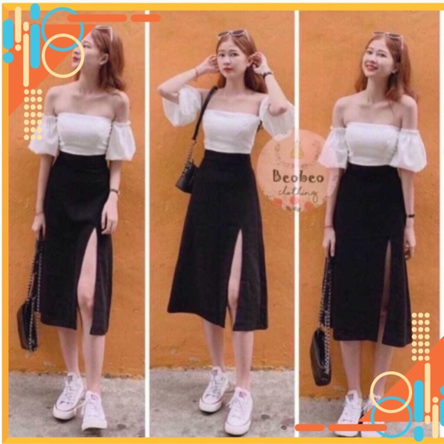 Chân Váy Midi Skirt Xẻ Tà