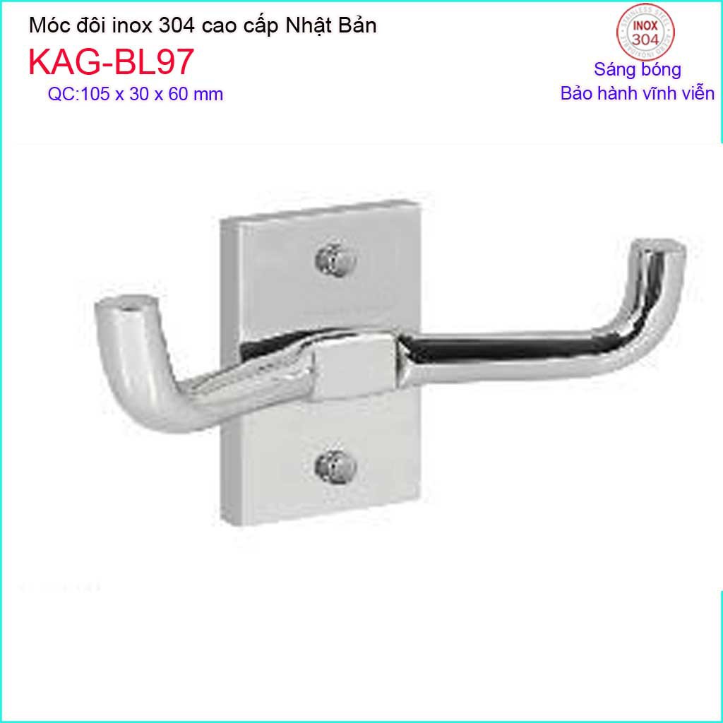 Móc khăn 2 Inox Kace, móc đôi Inox SUS304 Nhật Bản, móc treo đồ