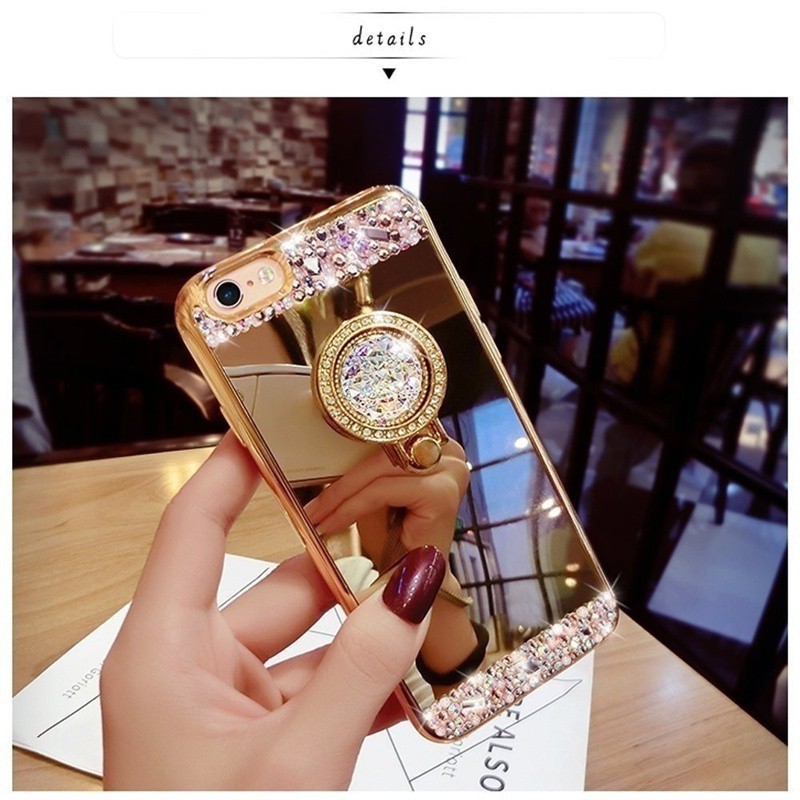 Ốp điện thoại mặt gương đính hạt kim cương lấp lánh cho iPhone 6 6s 7 8 plus x xs xr max