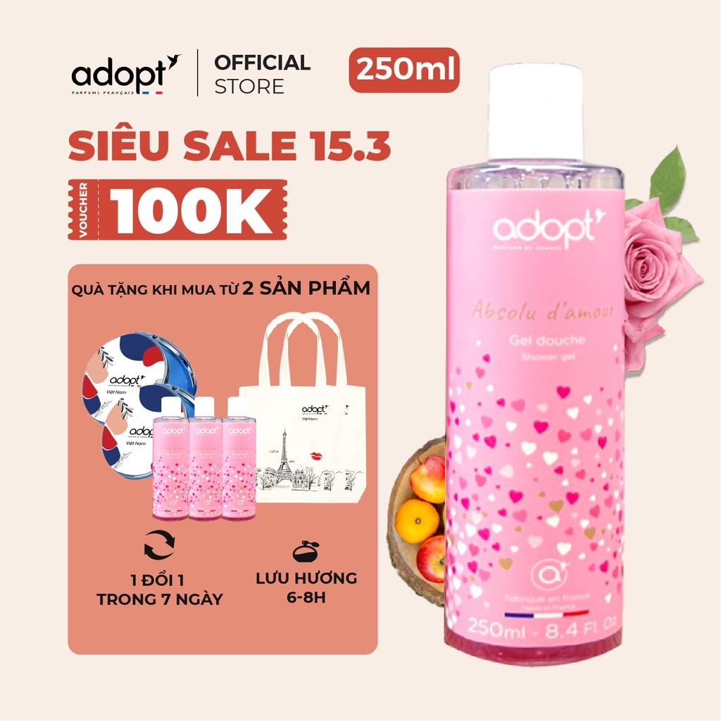 Sữa Tắm Nước hoa Adopt Absolu D'amour Chính Hãng Pháp 250 ml - Sữa tắm trắng da dưỡng ẩm