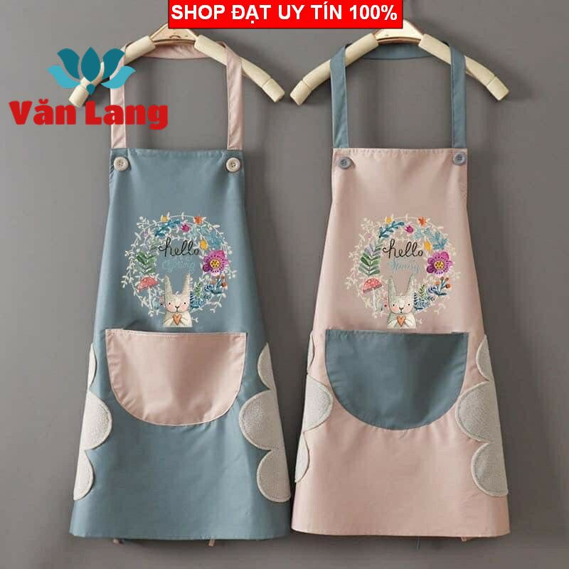 Tạp dề hình hoa thỏ chống nước có túi và lau tay 70 x 70 cm