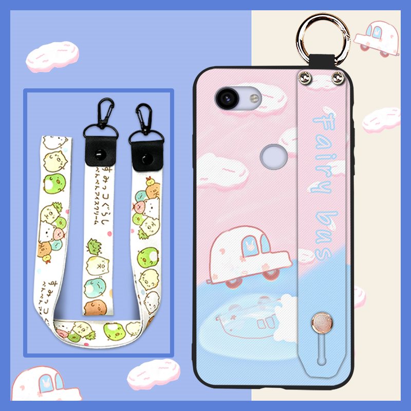Soft Case Soft Phone Case For Google Pixel 3A/Pixel 3 Lite Kickstand For Woman Lanyard sunflower Fashion Design Wristban