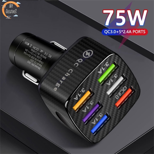 Tẩu Sạc Nhanh Qc3.0 75w 6 Cổng Usb 15a Có Đèn Led Cho Xe Hơi
