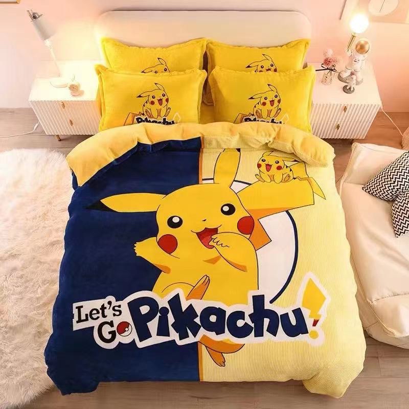 ✒♞✠Bộ Chăn Ga Gối Nỉ Nhung 3D - Pikachu
