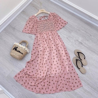 VÁY MAXI CHẤM BI HỒNG