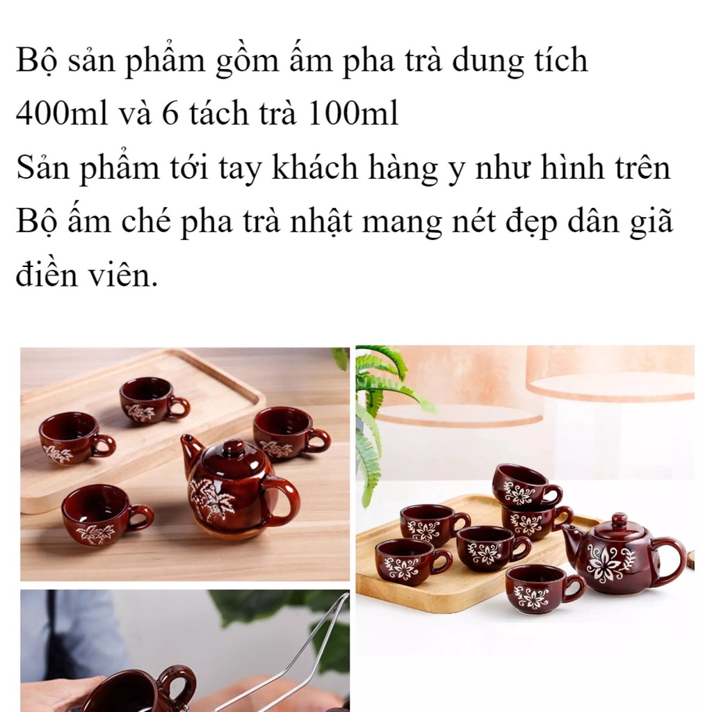 Bộ Ấm Chén Uống Trà Nhật Màu Cafe - Ấm Pha Trà Cao Cấp Màu Nâu - Bộ Trà Nâu Mikem Shop