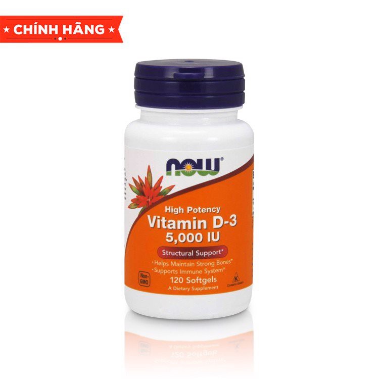 Viên uống Vitamin Now D3 5000IU hỗ trợ sức khỏe toàn diện, cải thiện làn da, trí nhớ, tăng đề kháng, cơ bắp