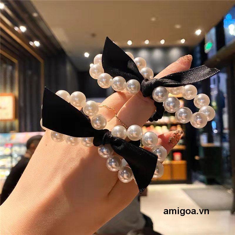 ✨✨Dây buộc tóc cao su co giãn đính ngọc trai giả thanh lịch thời trang dành cho nữ