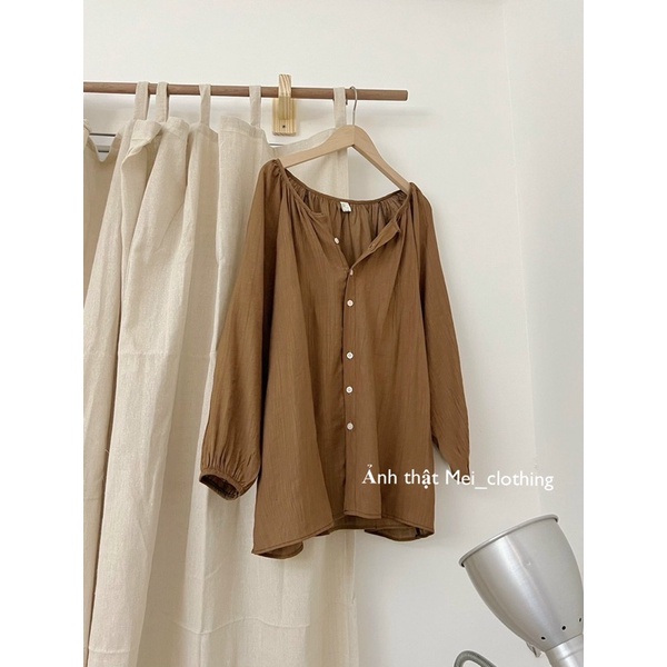 Áo Sơmi Đũi Mềm Cổ Tròn Tay Bồng