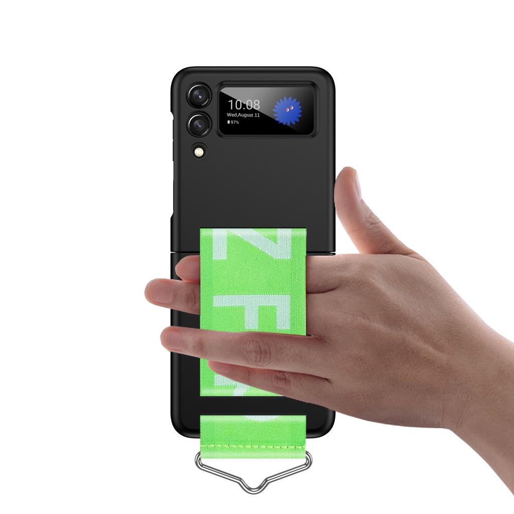 For Samsung Galaxy Z Flip 3 5G Slim Plastic PC Back Cover Strap Wrist Strap Case