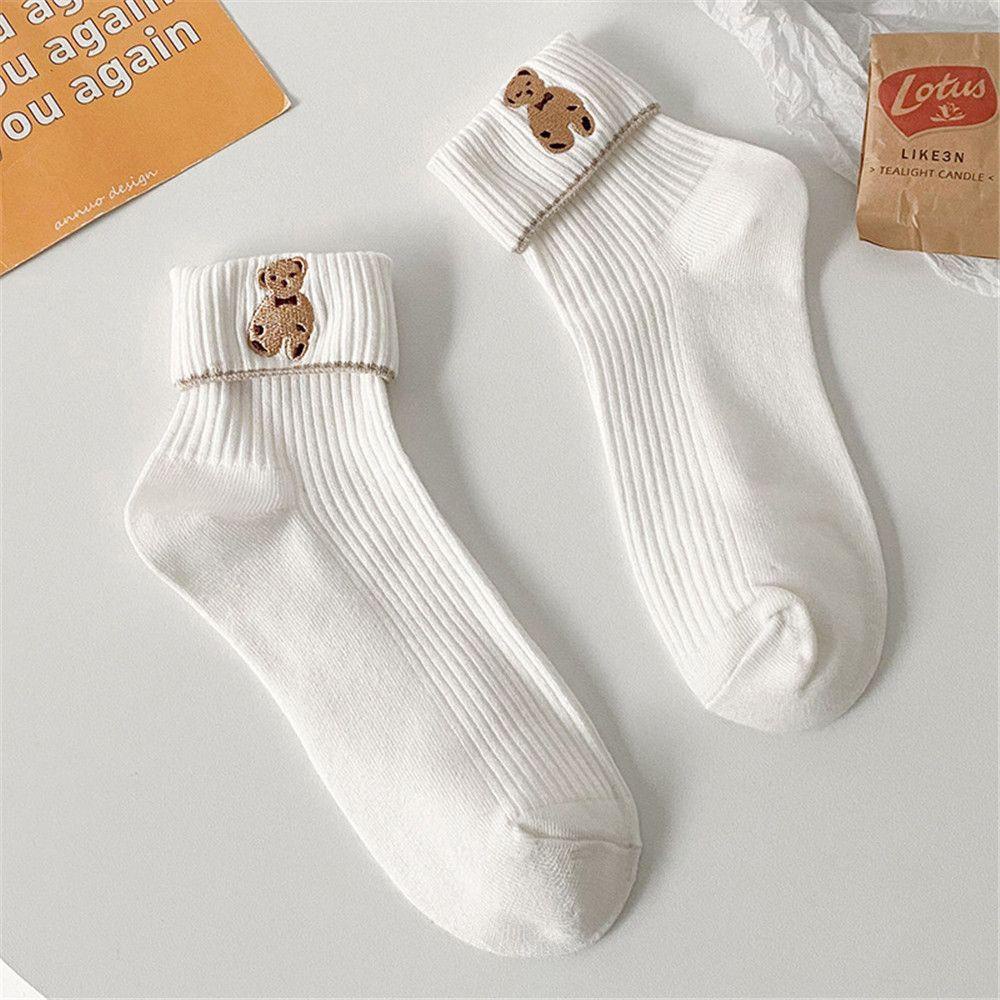 1 Đôi Tất Ống Mềm Thêu Họa Tiết Dễ Thương