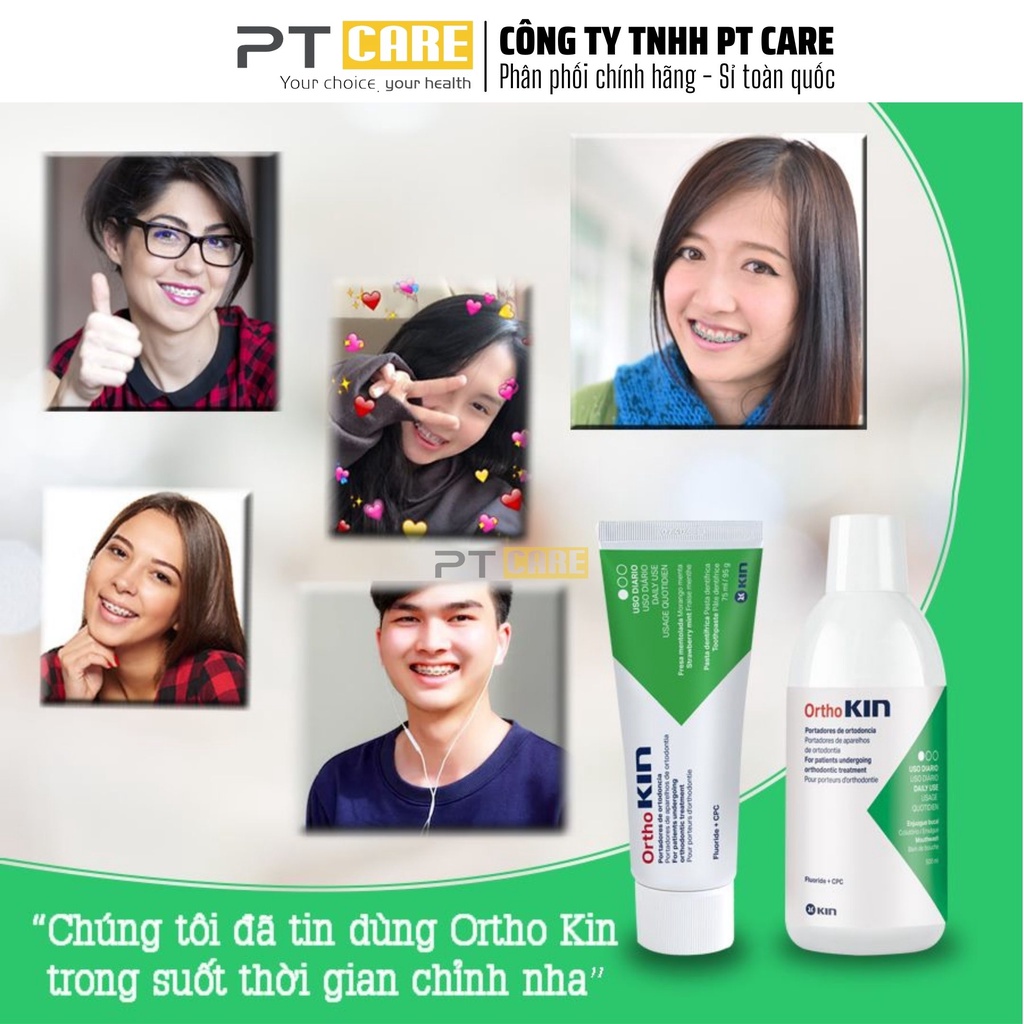 PT CARE | Nước Súc Miệng Dành Cho Răng Niềng Chỉnh Nha Ortho Kin 500ml Ngừa Sâu Răng Thơm Miệng