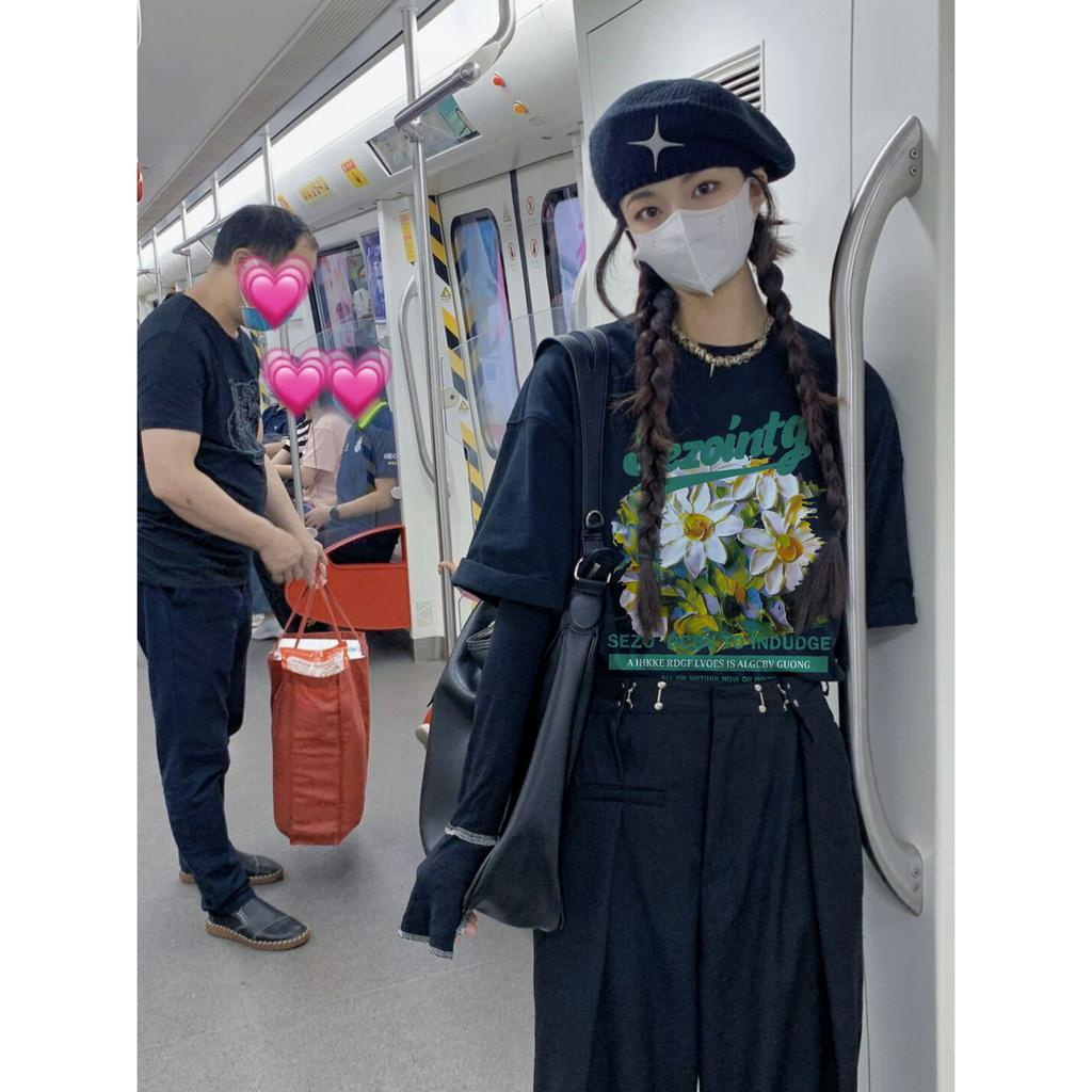 Xiaozhainv Áo Thun Ngắn Tay Dáng Rộng In Họa Tiết Kiểu Retro Thời Trang Mùa Hè Cho Nữ