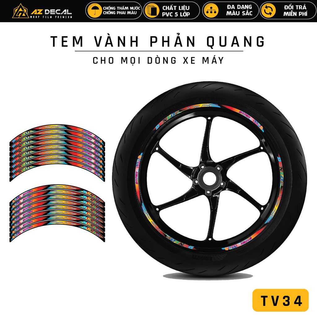 Decal Dán Mâm Xe Chủ Đề 7 Màu | TV34 | Tem Dán Vành Xe Máy Phản Quang Exciter Winner 150 V1 X V3 Air Blade SH Vision...
