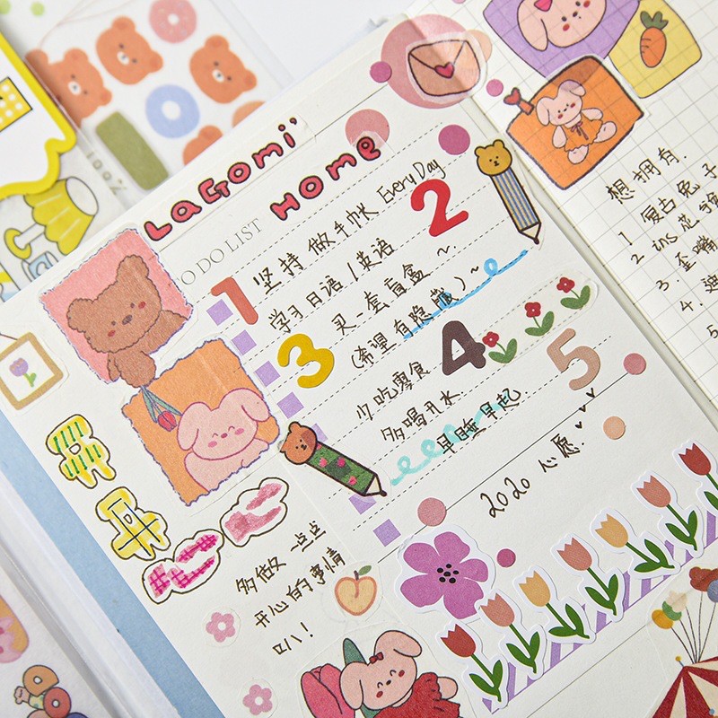 |9 mẫu| |có sỉ| stickers dải dài hình dán bé gái dễ thương hoạt hình gấu con cute trang trí sổ tay bullet journal