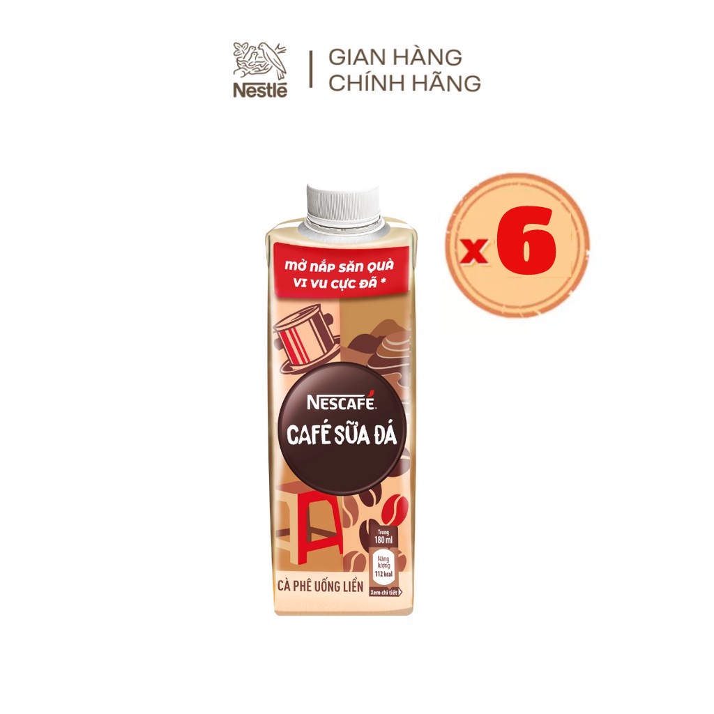 Lốc 6 cà phê uống liền Nescafé® cà phê sữa đá (hộp 180ml)