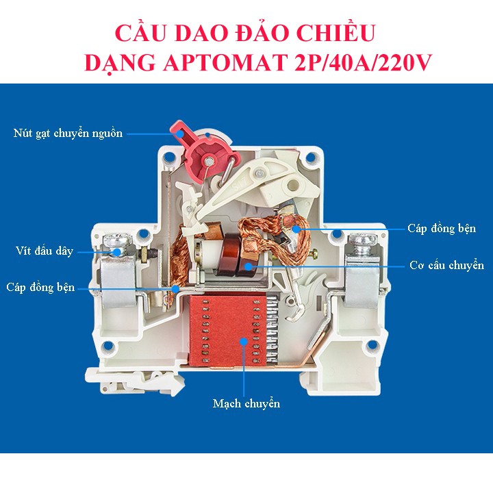 Át đảo chiều 40A 2P 220V Gechele, át chuyển nguồn, cầu dao đảo chiều