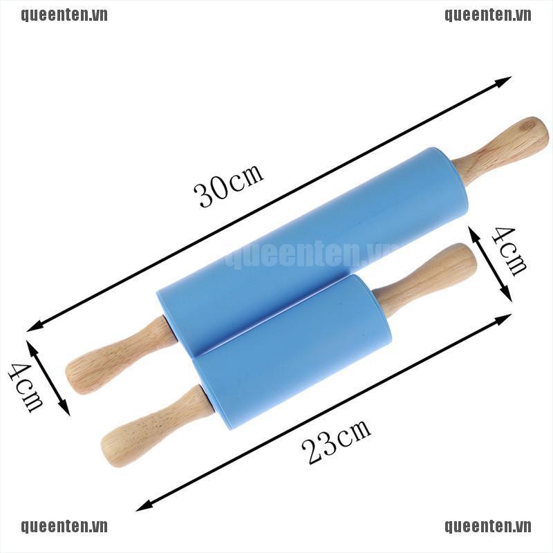 Non-Stick Wooden Handle Silicone Rolling Pins Pastry Flour Roller Kitchen Tool QUVN