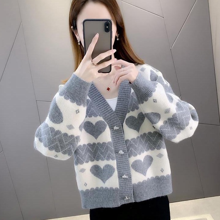 Áo Khoác Cardigan Dệt Kim Mỏng Dáng Rộng Cổ Chữ V Xinh Xắn