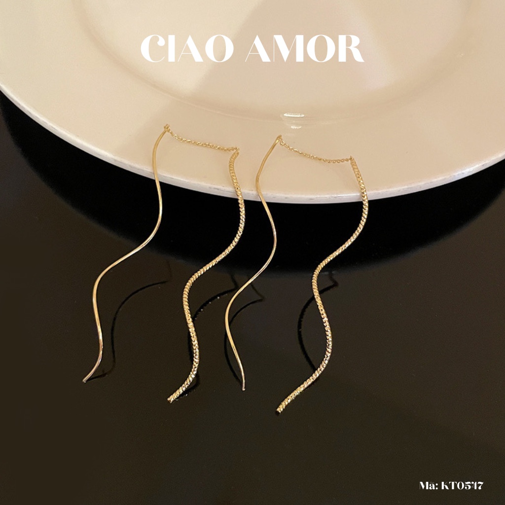 Khuyên tai nữ, Bông tai dài dây mảnh lượn sóng Hàn Quốc thanh lịch Trang sức Ciao Amor - KT0547