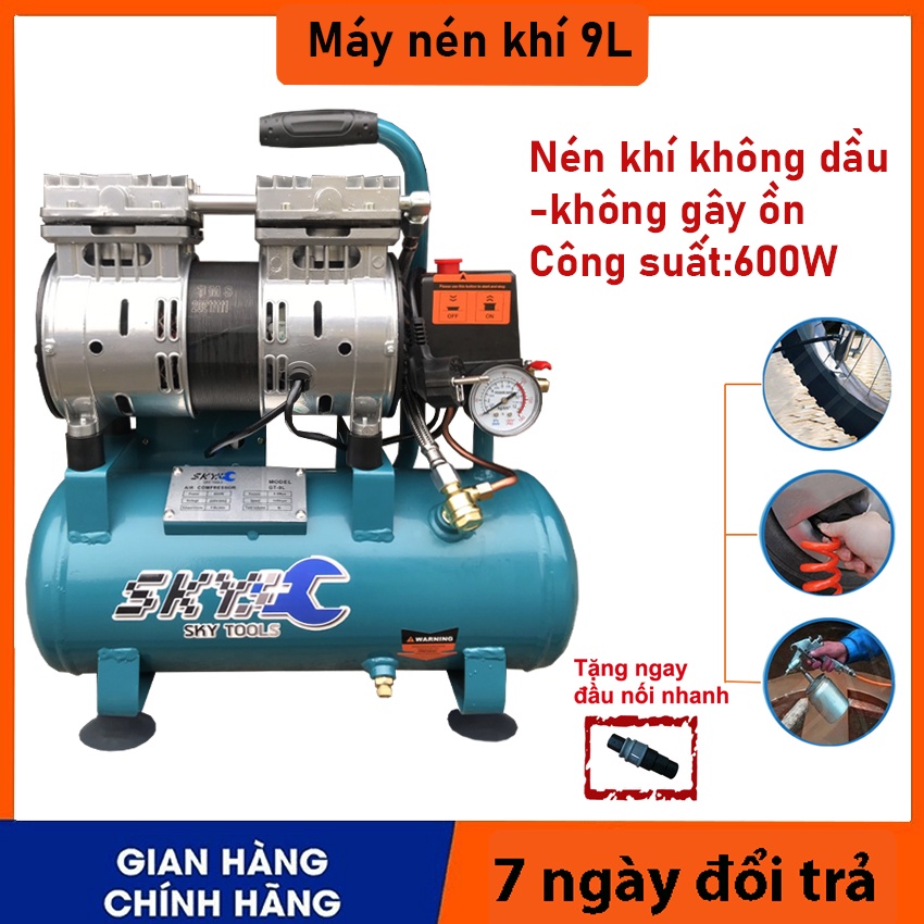 còn màu xanh GGG Máy nén khí không dầu 9l, Bình hơi mini nén khí không dầu,  ít ồn, Bình hơi , phun sơn, phun xịt hơi 9L